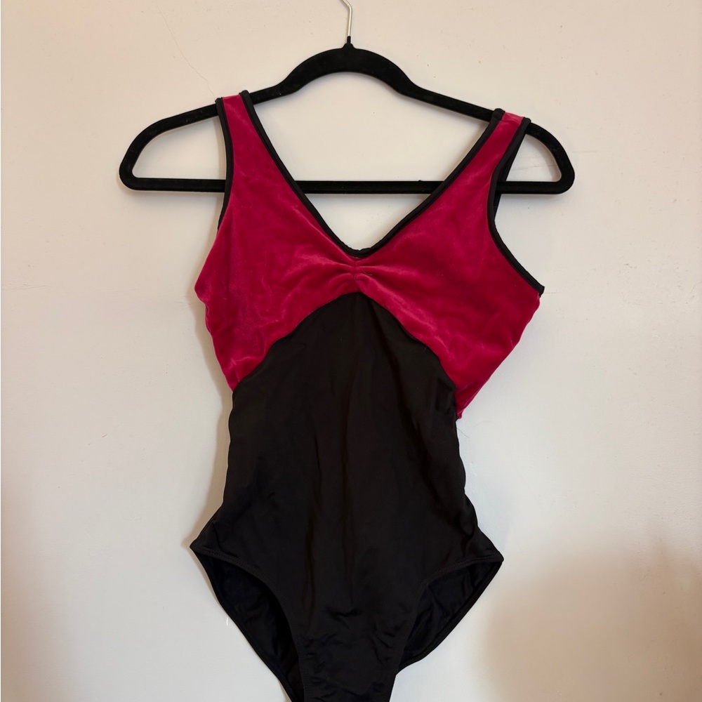 Pink and Black Velvet Top Leotard
